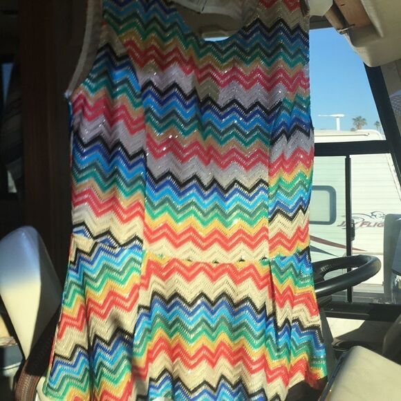 CHEVRON SPARKLE peplum multi colors zip knit Sz L - Picture 2 of 8